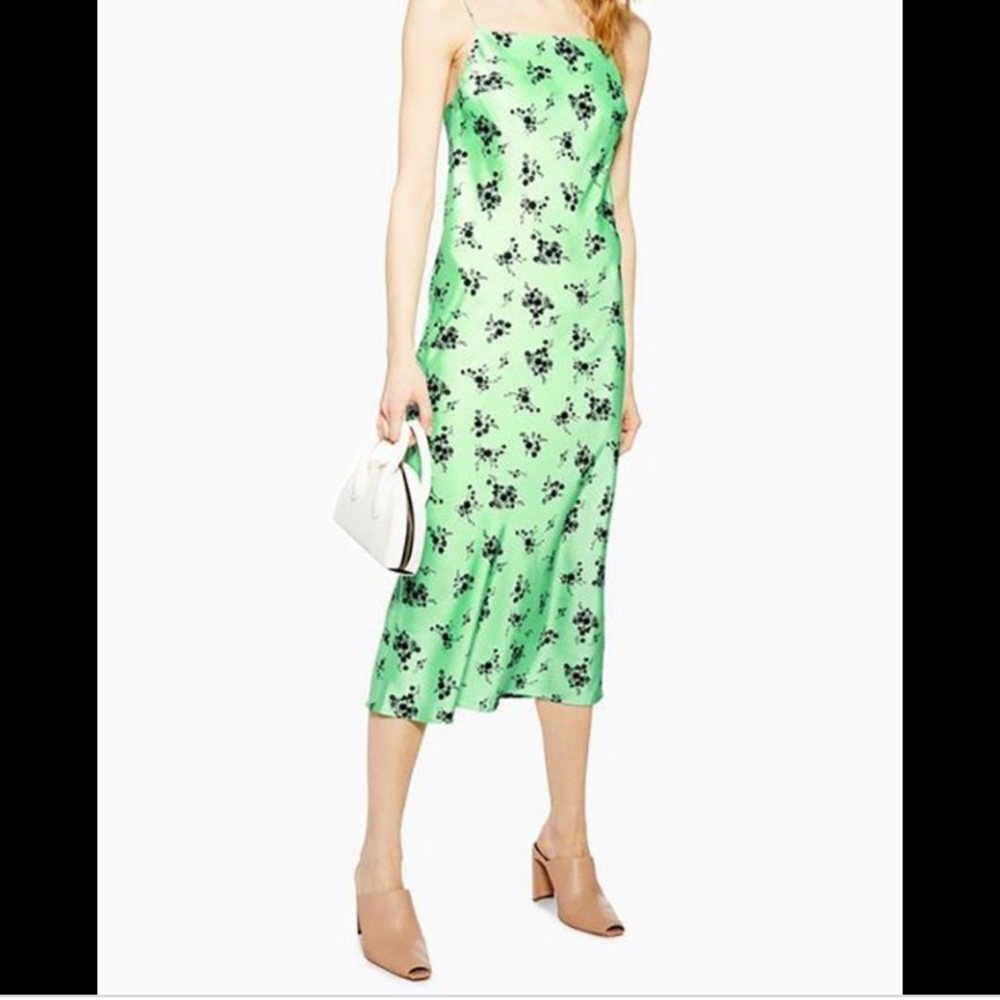 topshop green midi satin dress